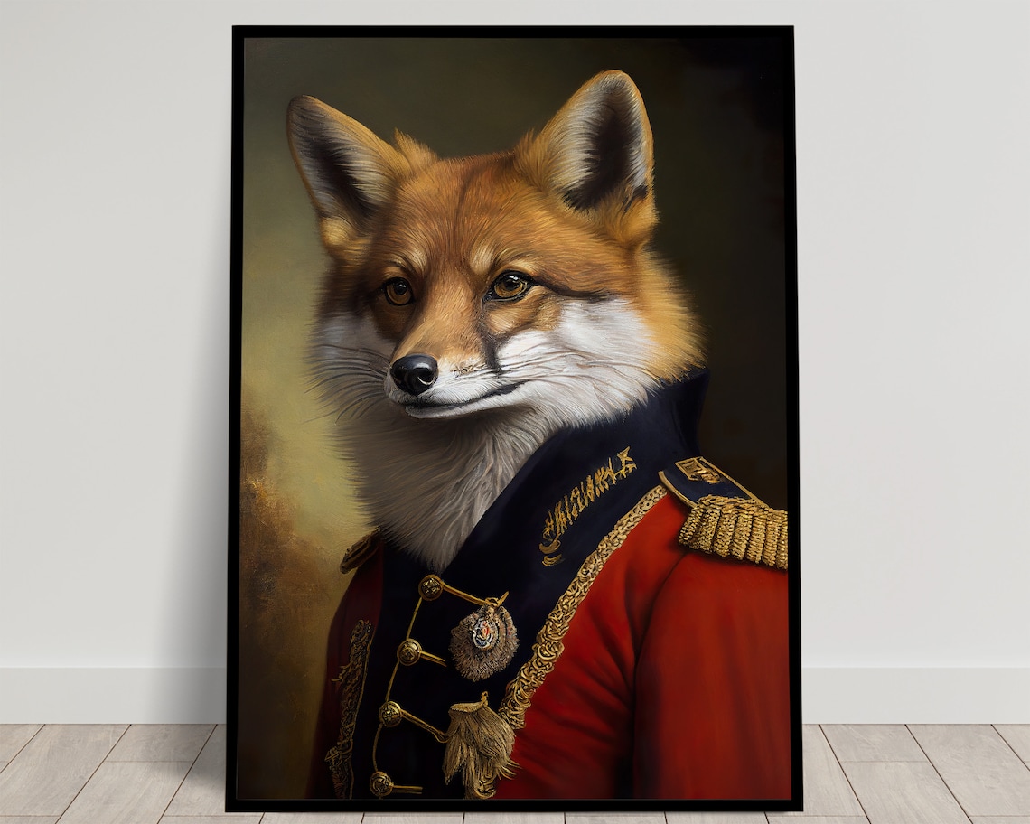 Portrait Of A Fox In Military Uniform Art Print