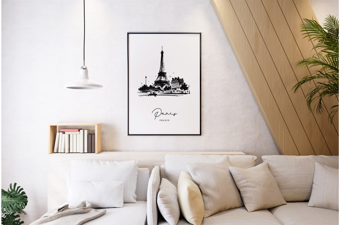 Paris France Eiffel Tower Black and White Sketch City Poster - Image 4