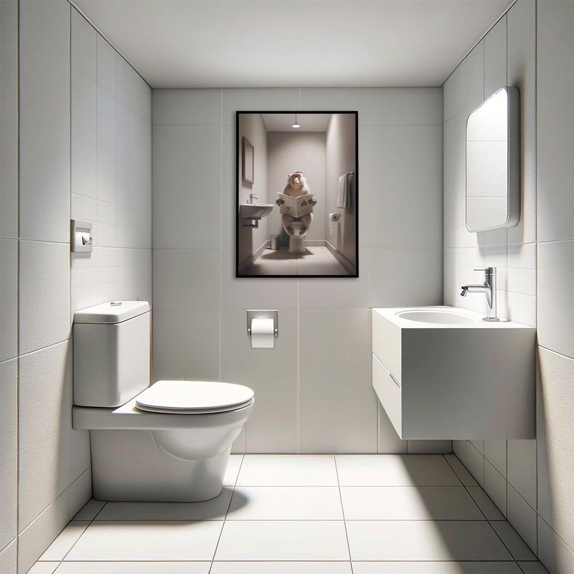 Macaque Monkey Reading the Newspaper on the Toilet Funny Poster - Image 4