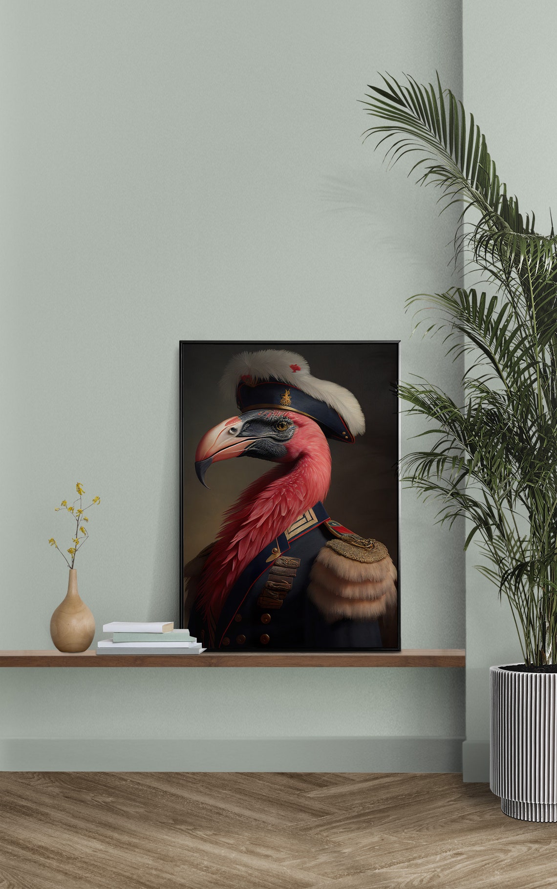 Flamingo In Military Uniform Plumed Hat Funny Bird Portrait Poster - Image 2