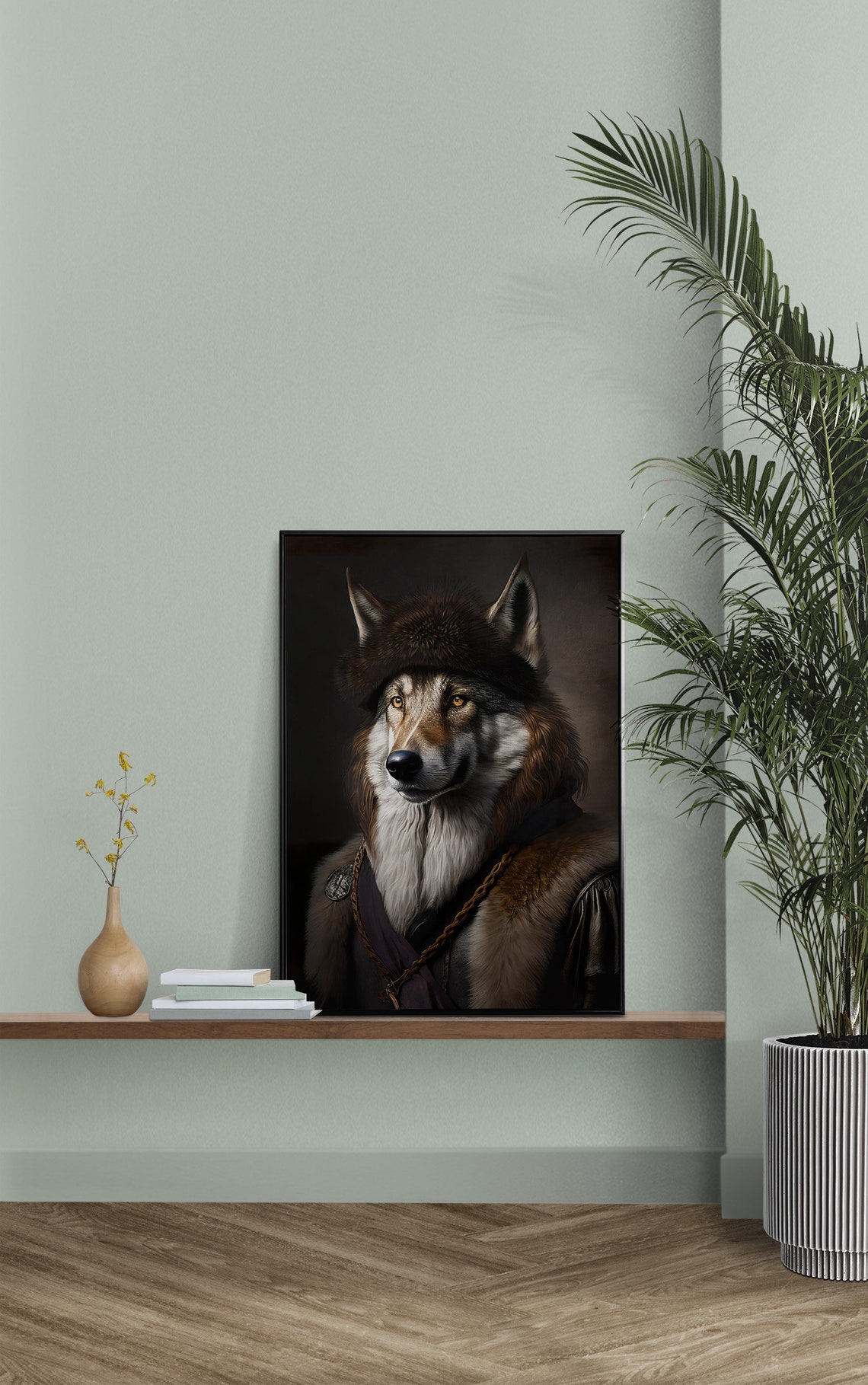 Noble Wolf Portrait in Fur Hat and Cloak Baroque Style Animal Poster - Image 2