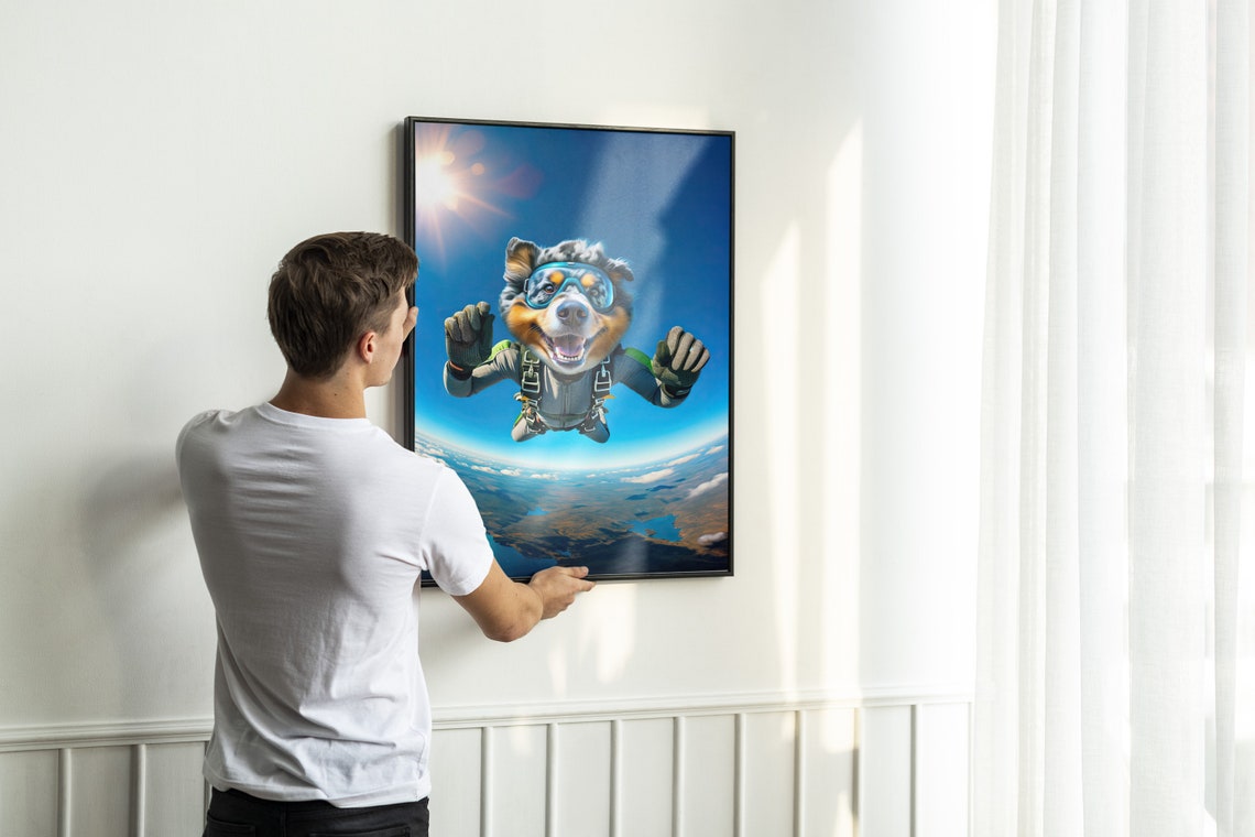 Australian Shepherd Skydiving In Goggles Epic Freefall Dog Poster - Image 2