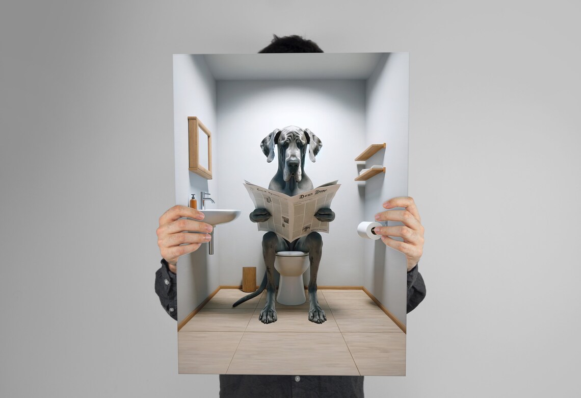 Great Dane Reading Newspaper, Funny Bathroom Poster - Image 3