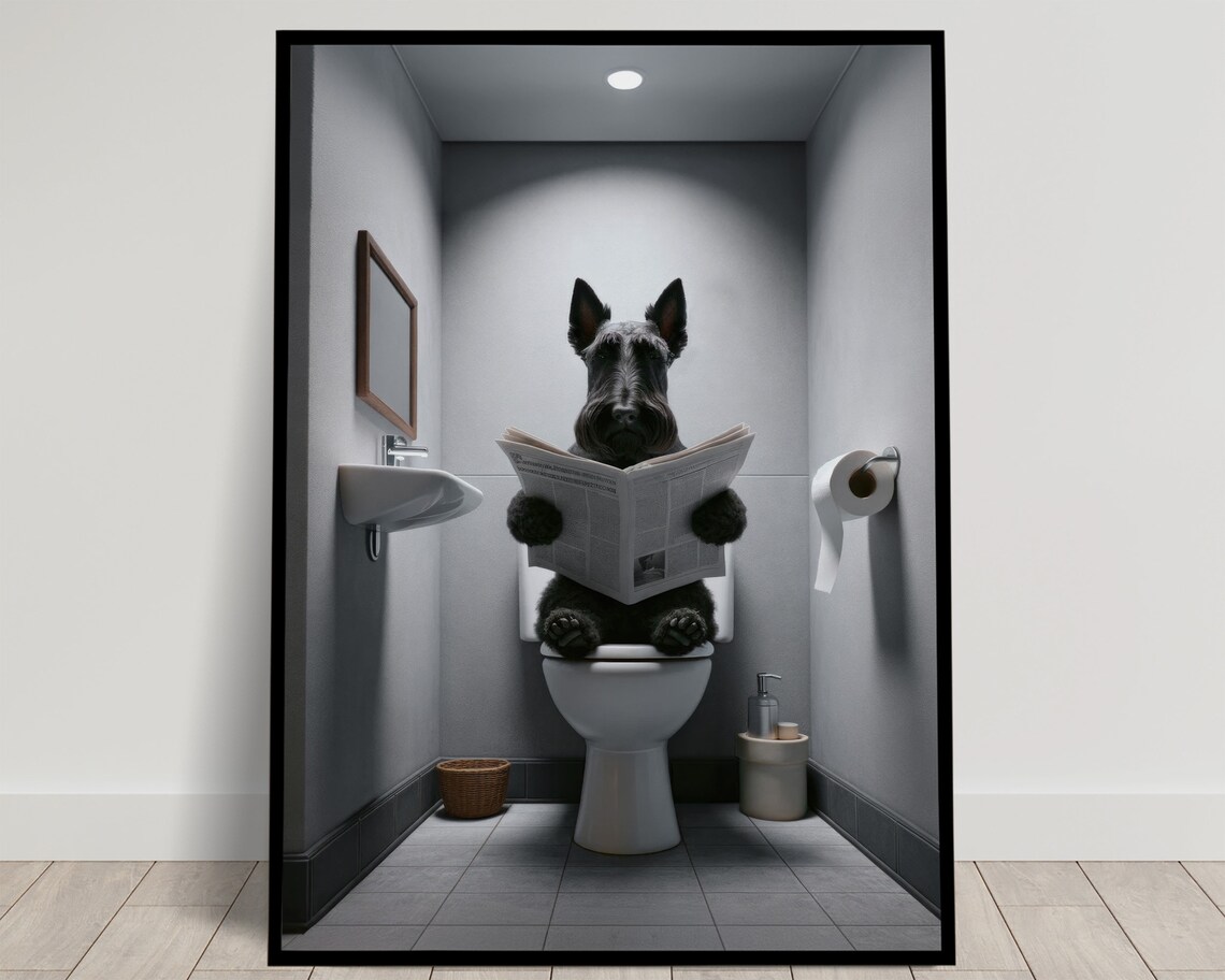 Scottish Terrier Reading the Newspaper on the Toilet Poster Art