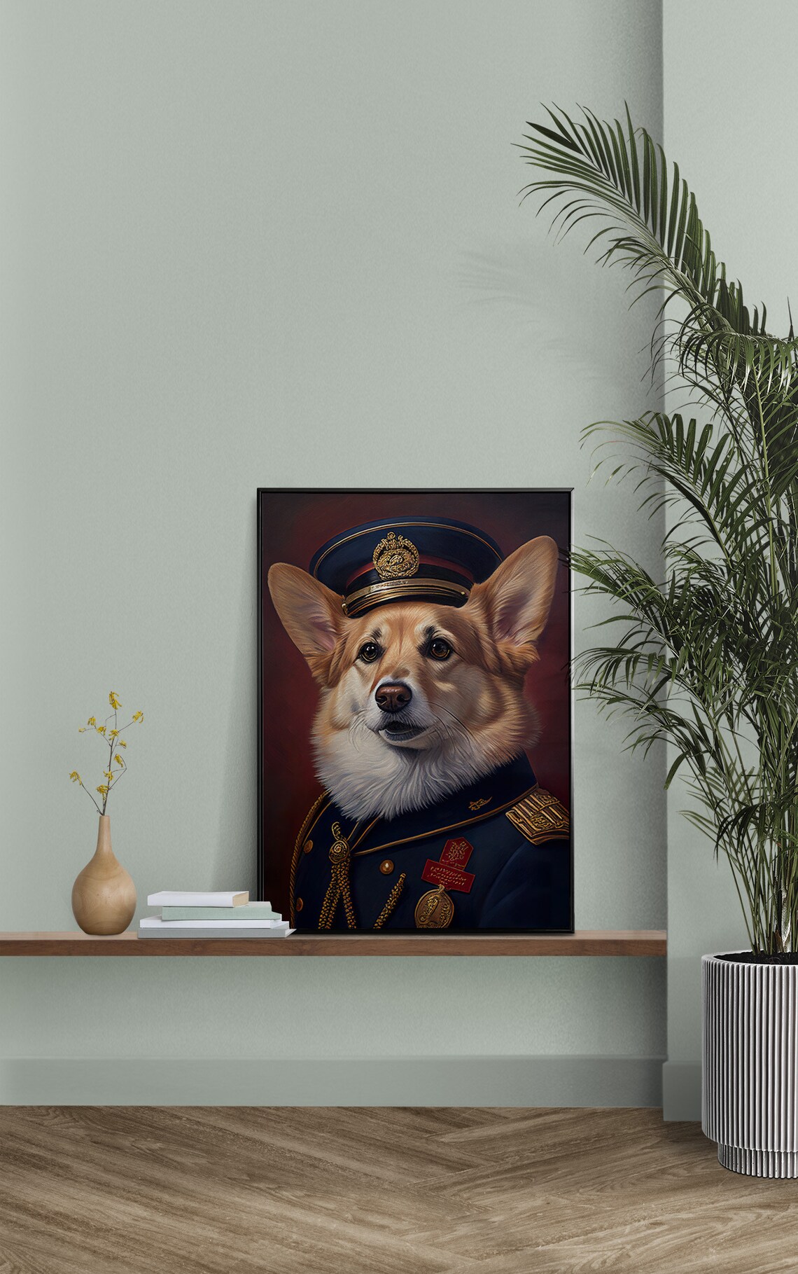 Portrait Of A Corgi In Military Uniform Art Print - Image 2