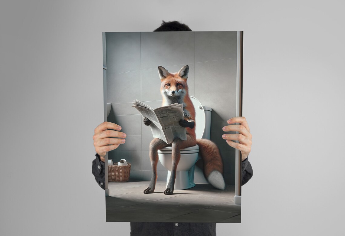 Fox Reading The Newspaper On The Toilet Poster - Image 3