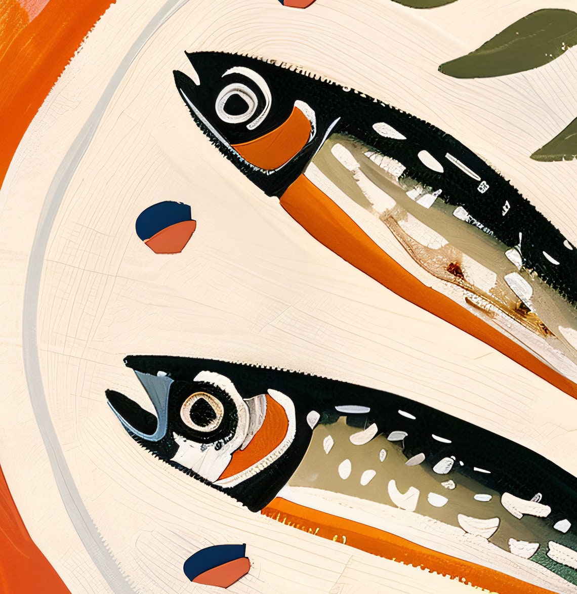 Red Sardines on Plate Retro Food Art Orange Kitchen Wall Poster - Image 2