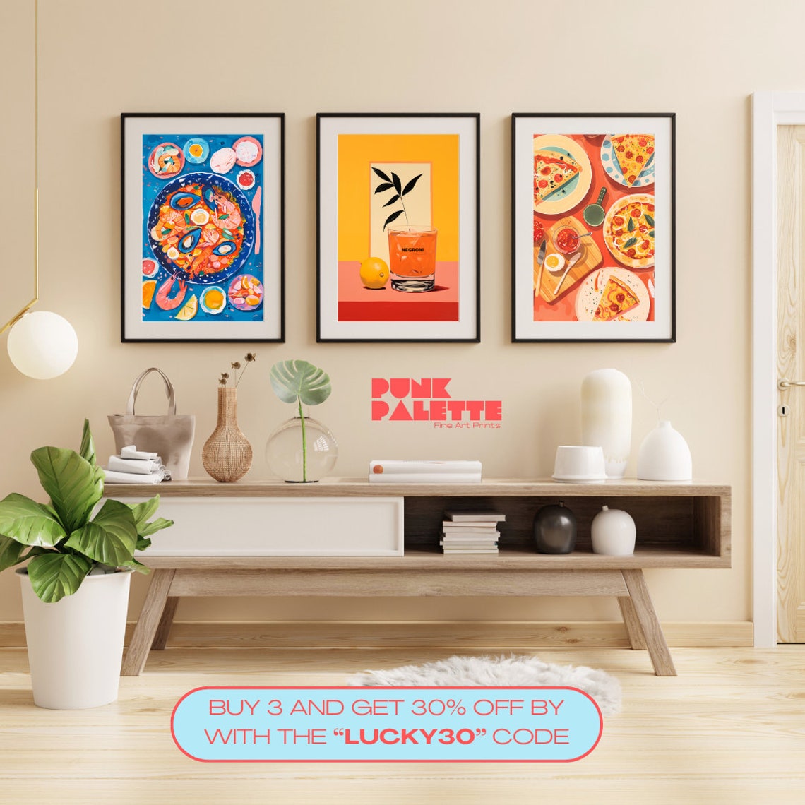 Colorful Pizza Party Flatlay Retro Italian Kitchen Food Art Poster - Image 3