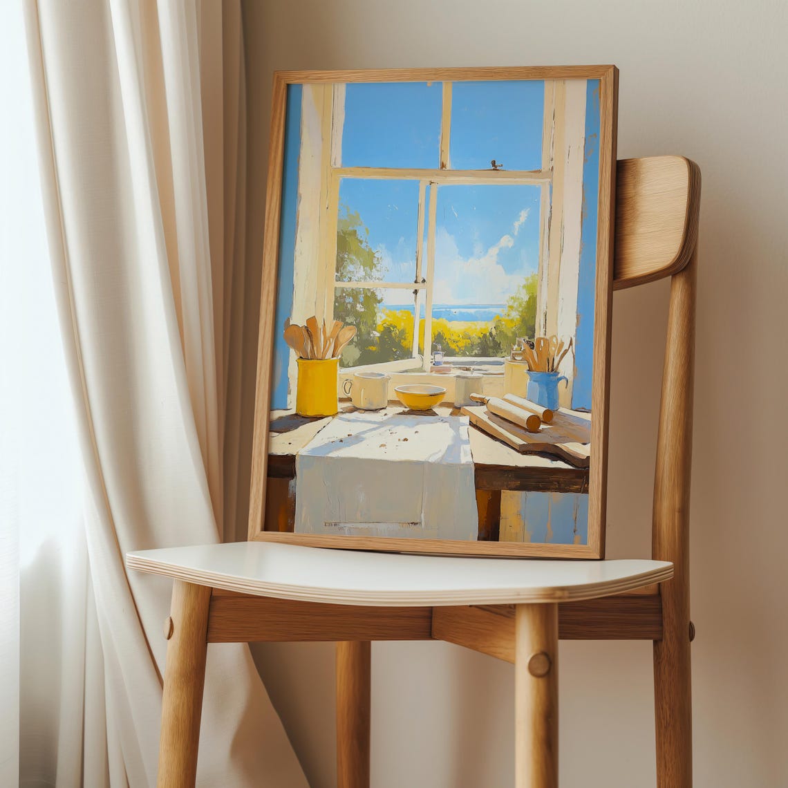Sunny Country Kitchen Window Ocean View Bright Farmhouse Art Poster - Image 2