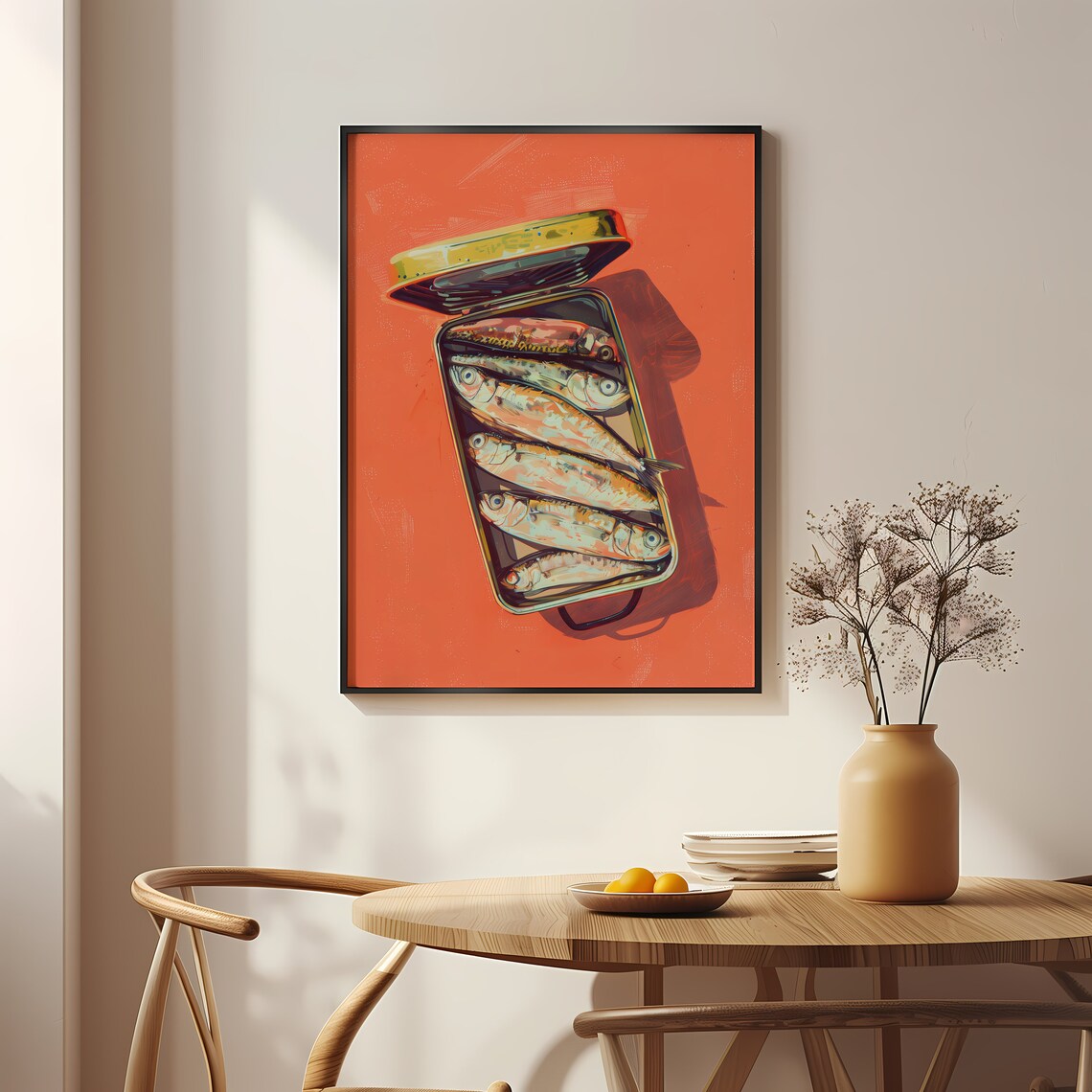 Red Sardines Tin Print, Retro Kitchen Food Art - Image 2