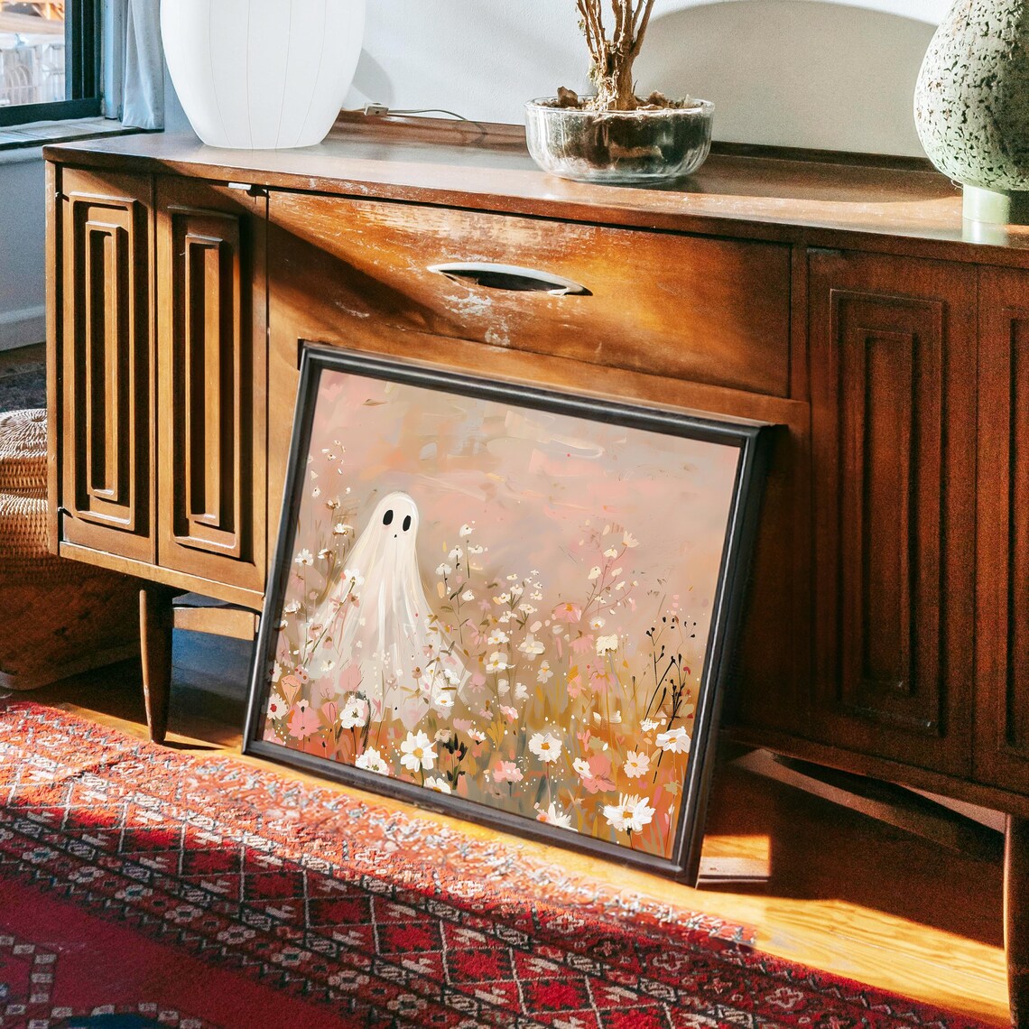 Vintage Pink Flowers Ghost Art Print, Coquette Halloween - Image 3