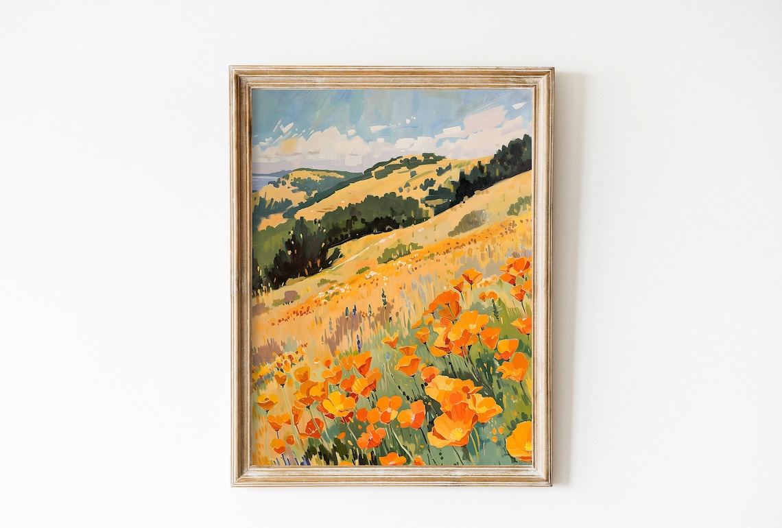 Flowers Landscape Painting, Vintage Botanical Art