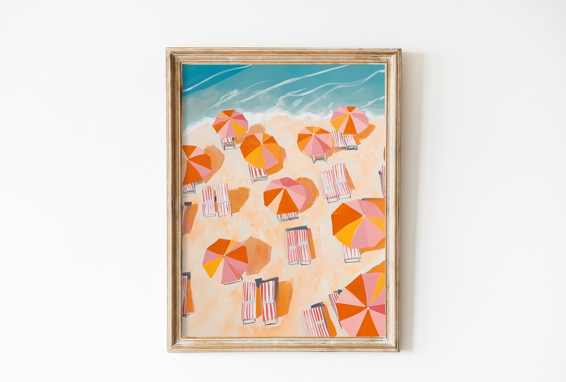 Retro Beach Print, Abstract Italy Coastal Decor