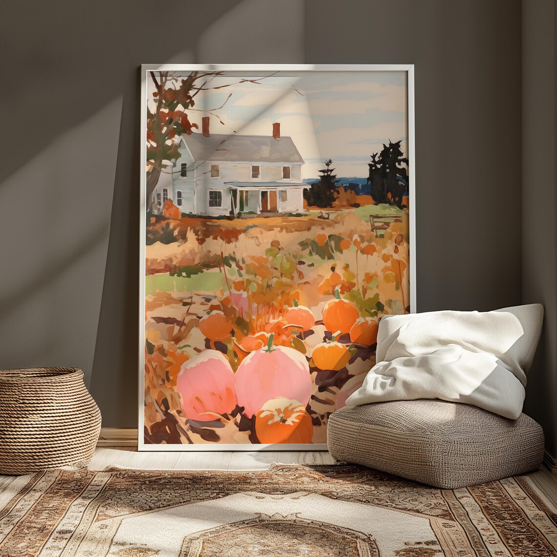 Farmhouse Country House Pumpkin Field Autumn Landscape Poster - Image 2