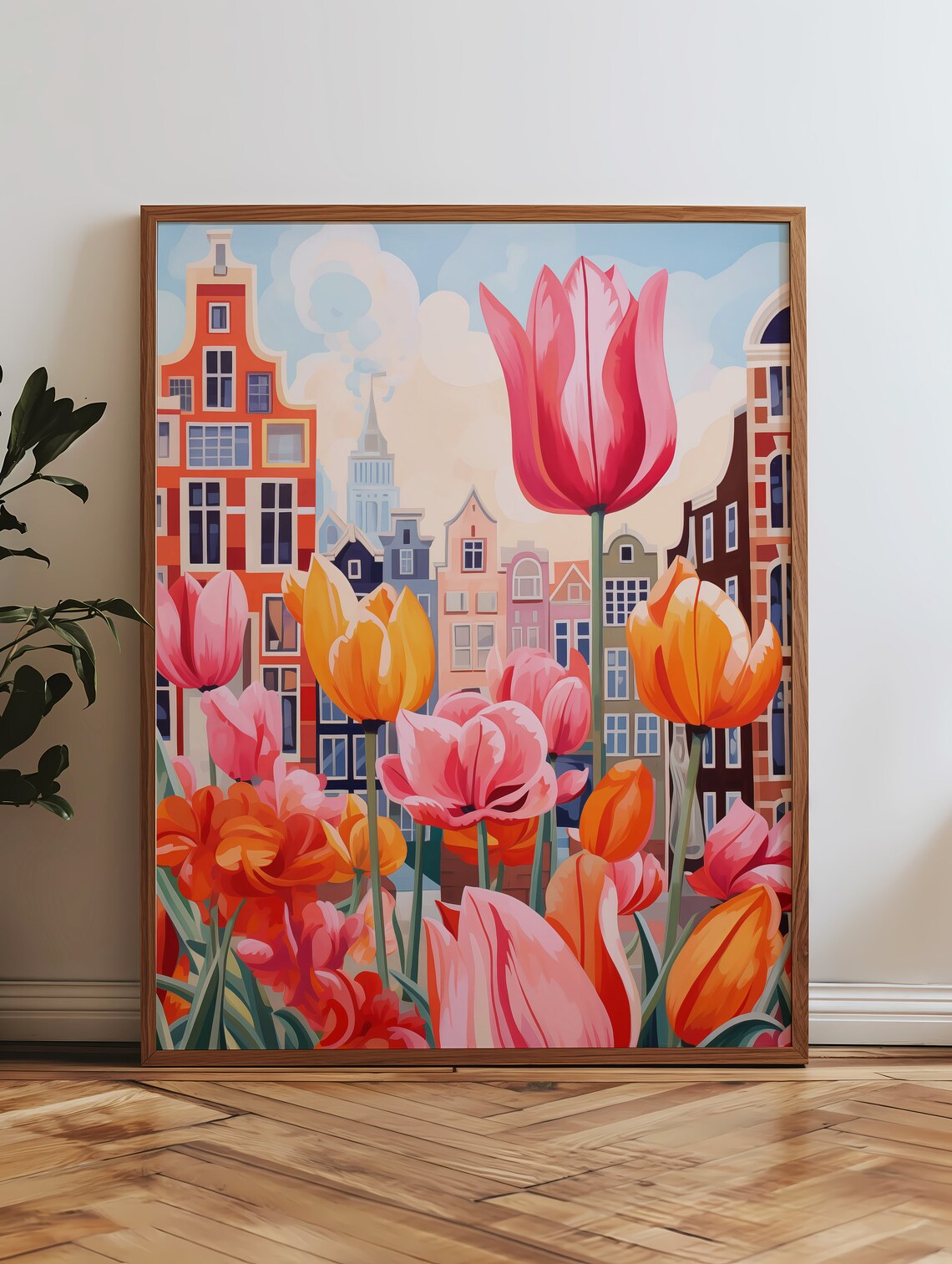 Amsterdam Canal Houses Pink Tulips Netherlands Travel Poster - Image 2