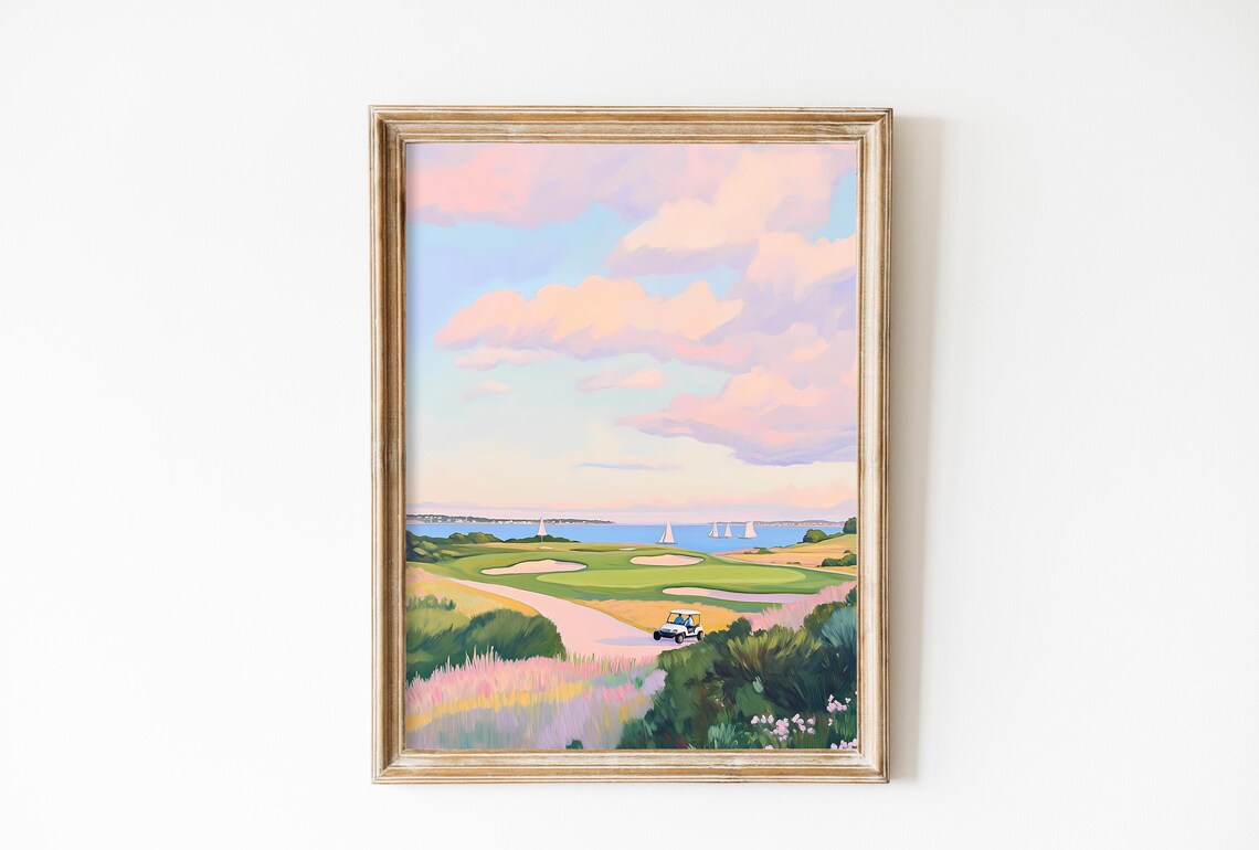 Golf Poster, Abstract Coastal Sailing Boats, Gift For Dad