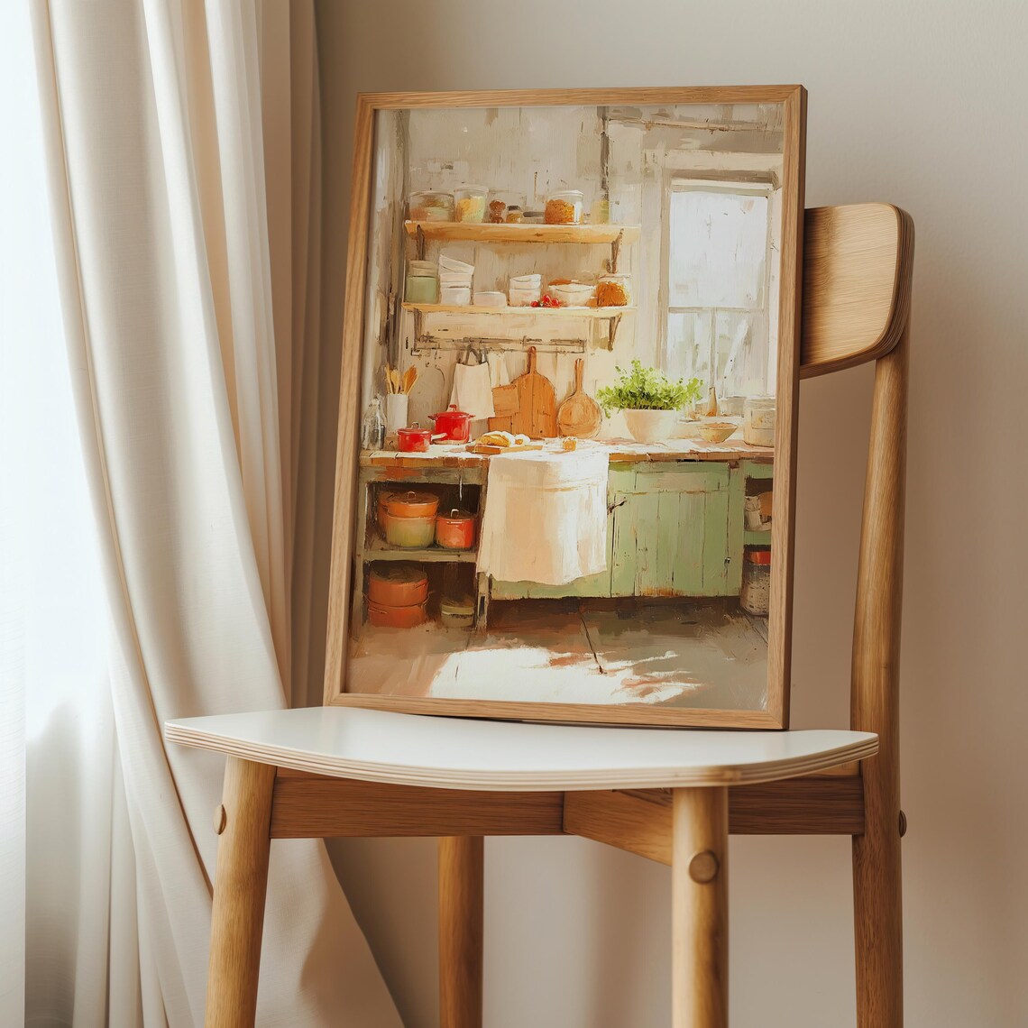 Rustic Green Vintage Farmhouse Kitchen Window Pastel Country Art Print - Image 2