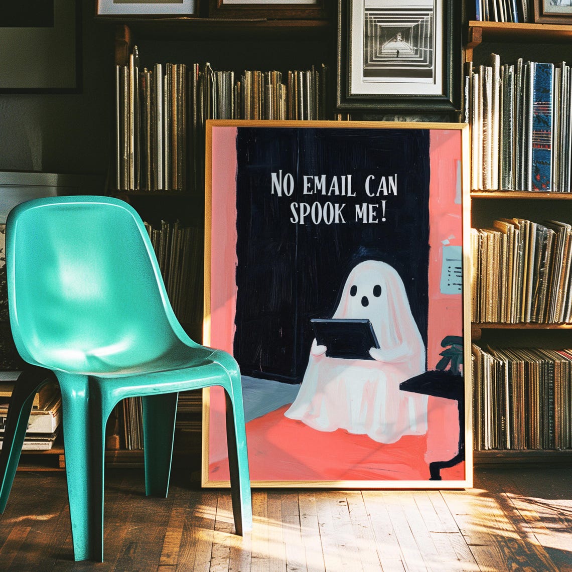 No Email Can Spook Me Cute Ghost Office Worker Halloween Art Poster - Image 3