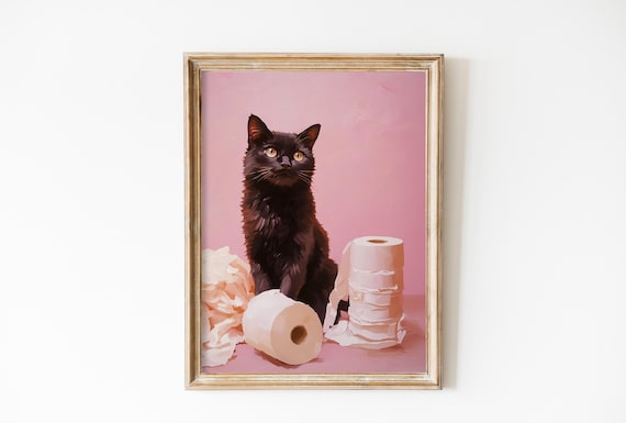 Black Cat Bathroom Toilet Paper Poster, Y2K Bath Decor