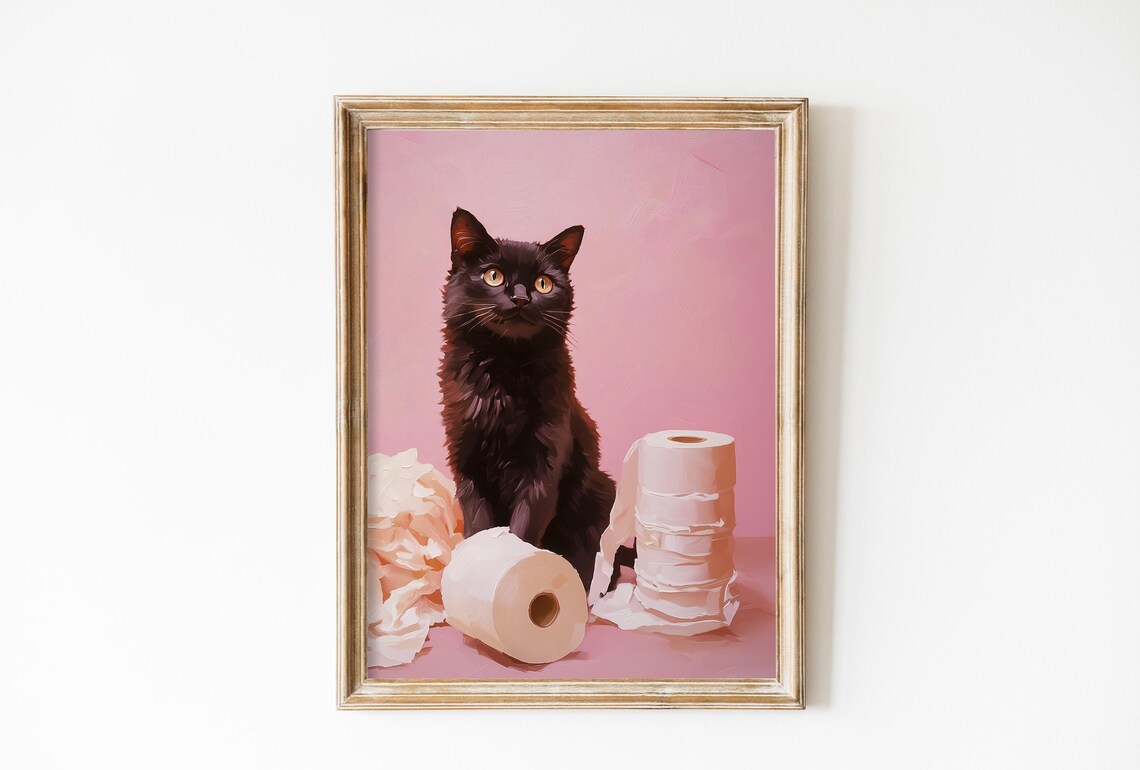 Black Cat Bathroom Toilet Paper Poster, Y2K Bath Decor