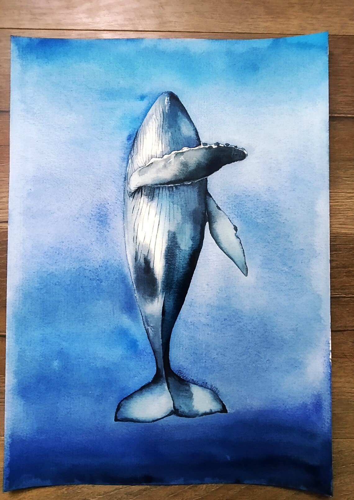 Blue Whale Watercolor Underwater Ocean Marine Life Scenic Poster - Image 3