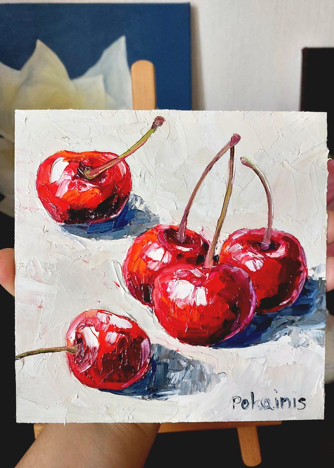 Red Cherries Impasto Oil Painting Poster Glossy Fruit Still Life - Image 5