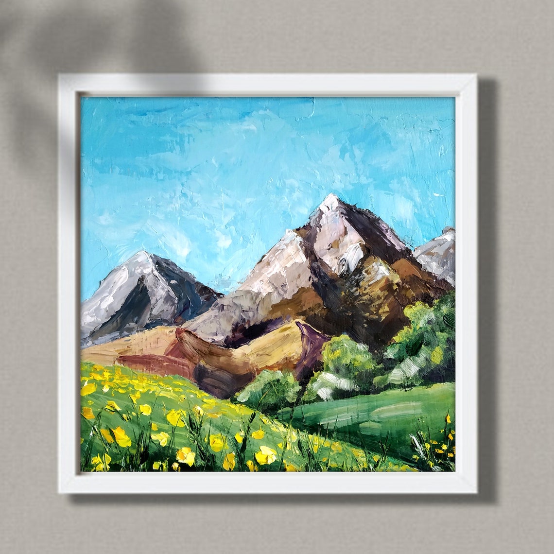 Alpine Mountain Meadow Yellow Wildflowers Turquoise Impasto Poster - Image 2