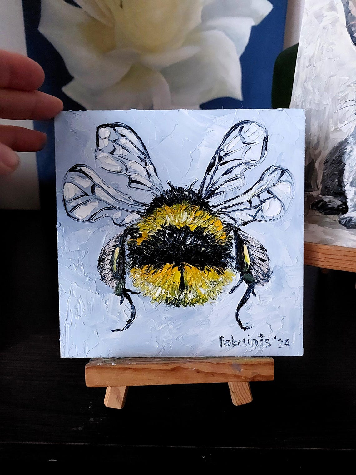 Bee Small Original Oil Painting Impasto Oil Painting Cute Bee Wall Art Kitchen Fine Art Bee Artwork Original Oil Art - Image 2
