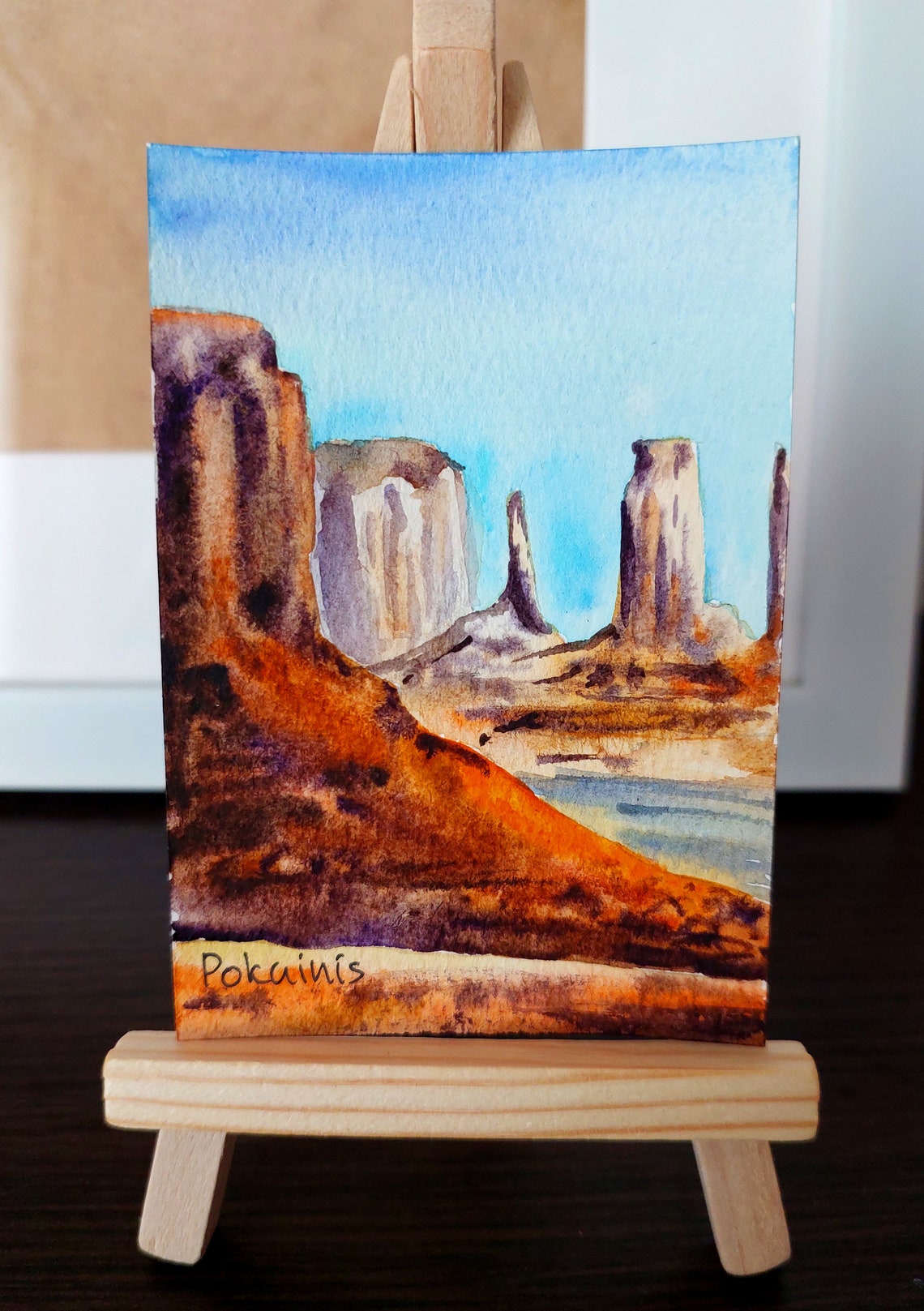 Red Rock Desert Buttes under Blue Sky ACEO Watercolor Landscape Poster - Image 2