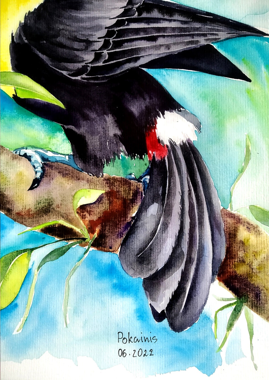 Toucan Watercolor Tropical Bird Perched on Branch Nature Poster - Image 2