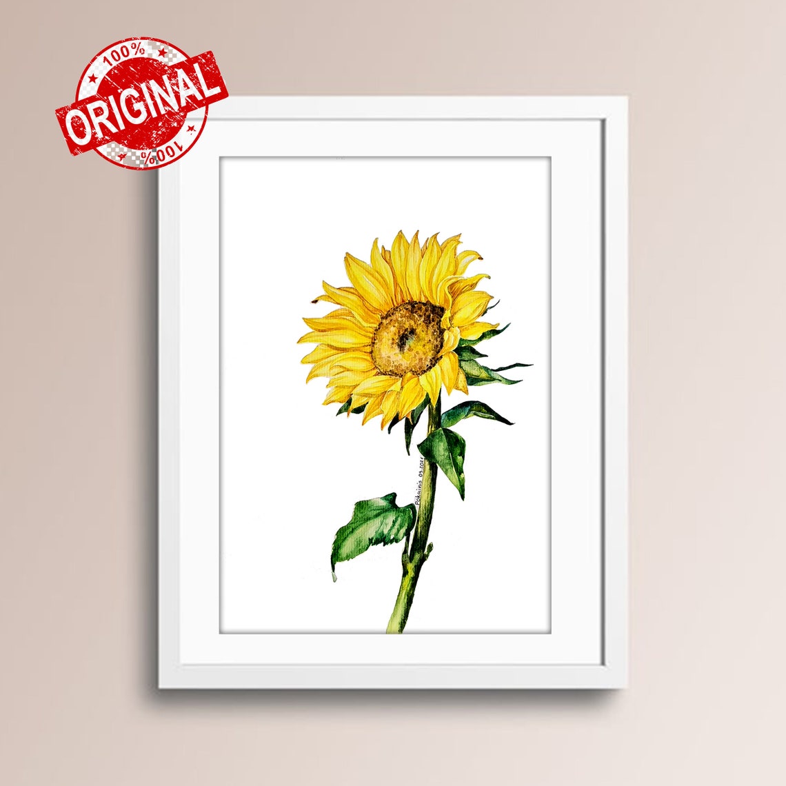 Single Sunflower Watercolor Yellow Summer Bloom Floral Poster - Image 3