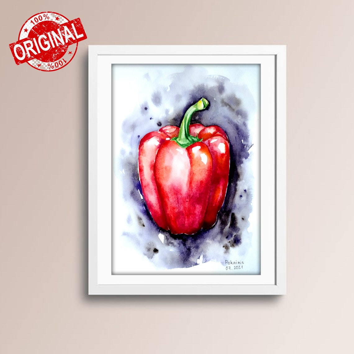 Red Bell Pepper Watercolor Vegetable Still Life Kitchen Poster - Image 4