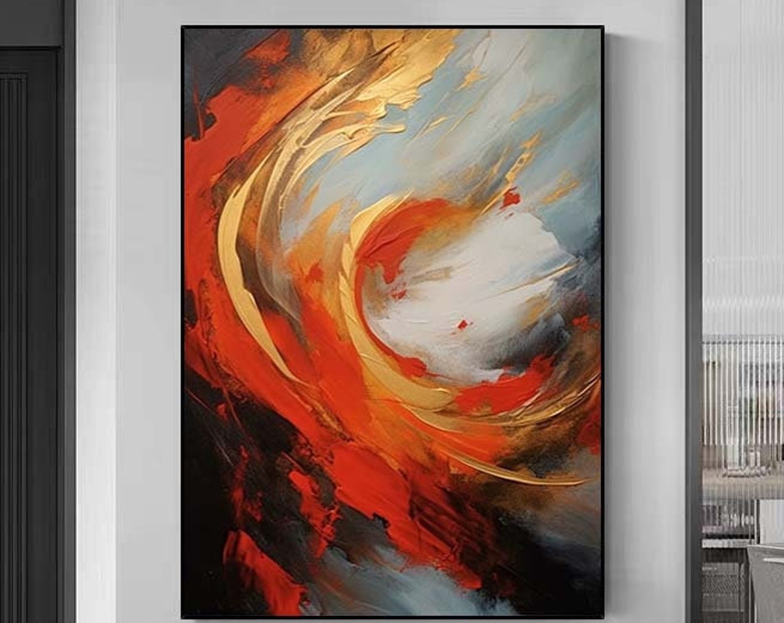 Fiery Red And Orange Swirling Vortex Abstract Painting Poster
