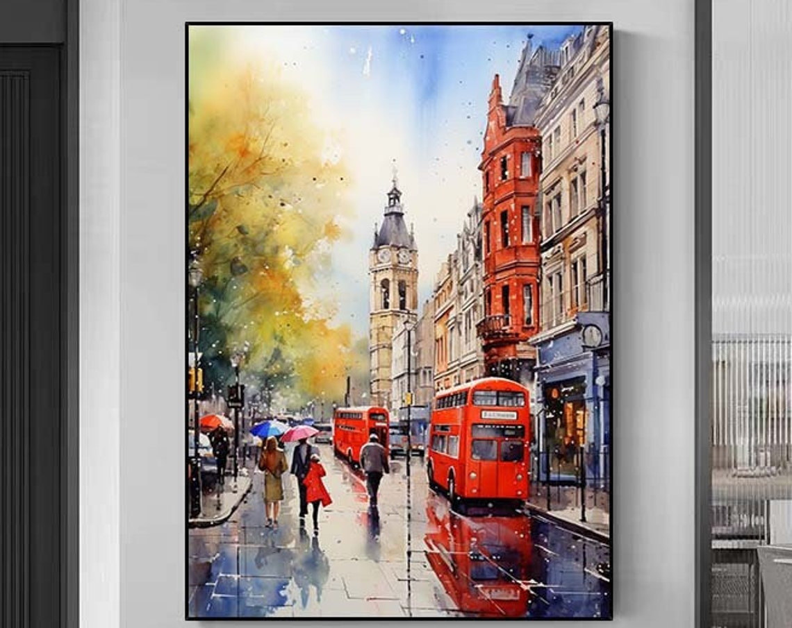 Colorful Oil Painting Of London Street London Cityscape Painting London Oil Painting Home Decor Wall Art London Wall Art