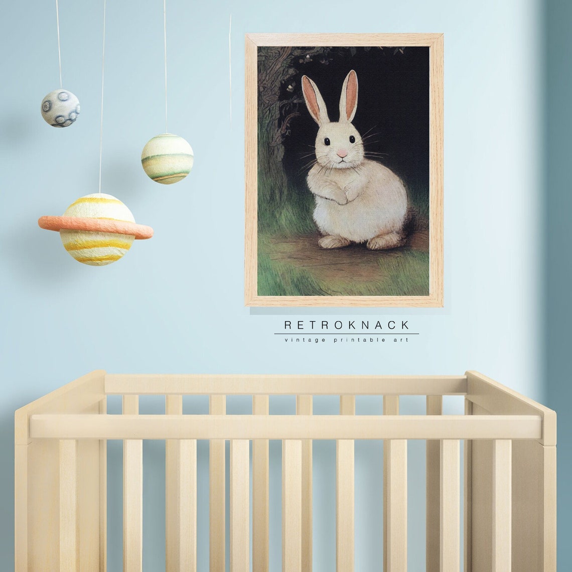 Enchanted Night Forest White Bunny Rabbit Dark Woods Storybook Print - Image 2