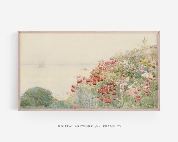 Neutral Watercolor Flower Art for TV, Wall Print