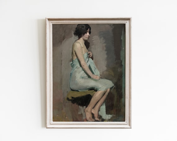 Seated Woman in Draped Cloth Study Moody Vintage Portrait Art Print