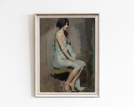 Vintage Woman Painting Moody Portrait Oil Painting Art