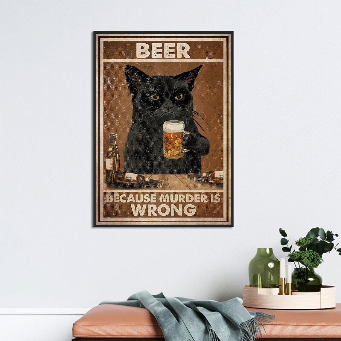 Black Cat Drinking Beer, Funny Humor Wall Poster Print - Image 3
