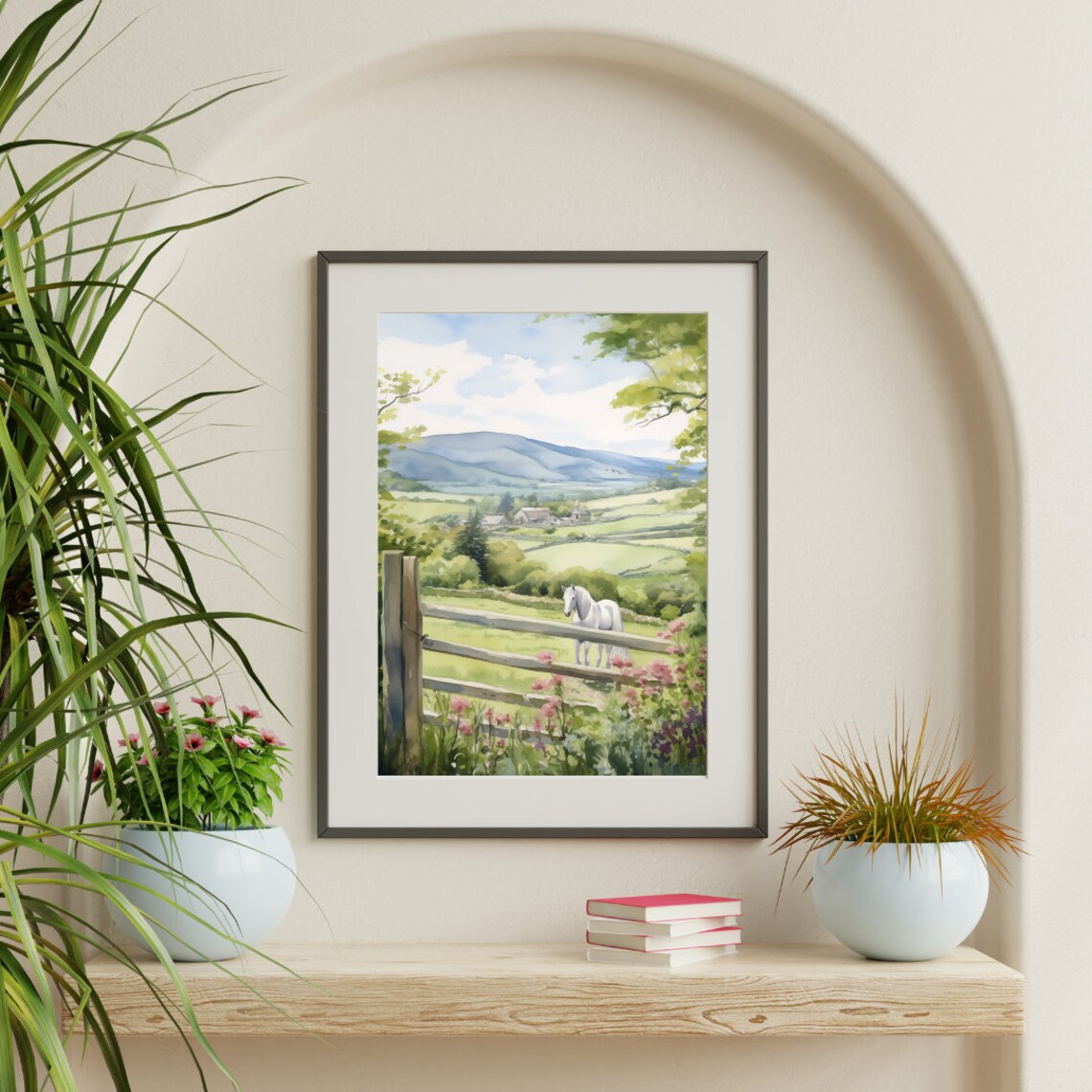 English Countryside White Horse Behind Rustic Wooden Fence Poster - Image 3