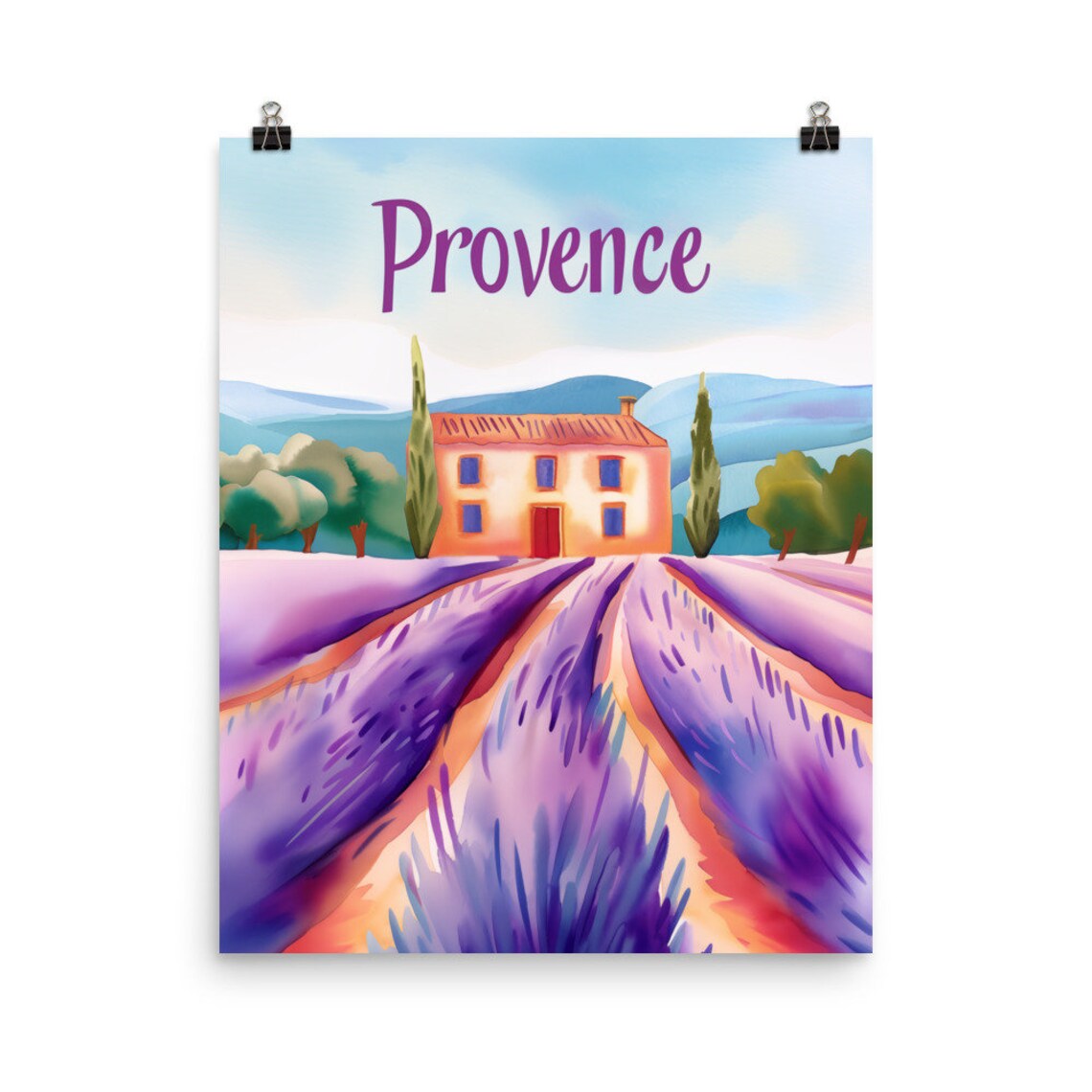 Provence Lavender Fields And Farmhouse France Travel Watercolor Poster