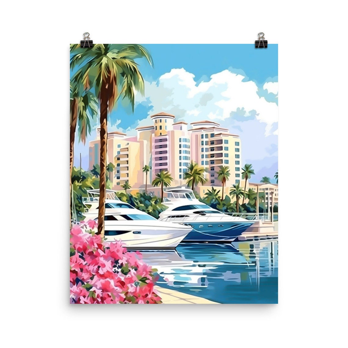 Fort Lauderdale Marina With Yachts Palm Trees and Condos Poster