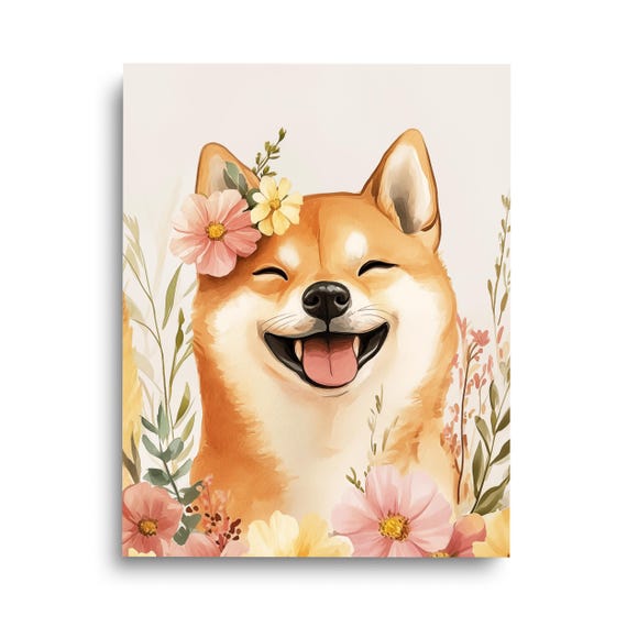 Shiba Inu Watercolor Art Print, Japanese Dog