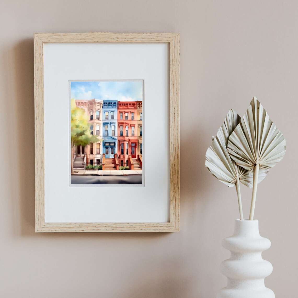 Brooklyn Watercolor Art Print, New York City Brownstones - Image 2