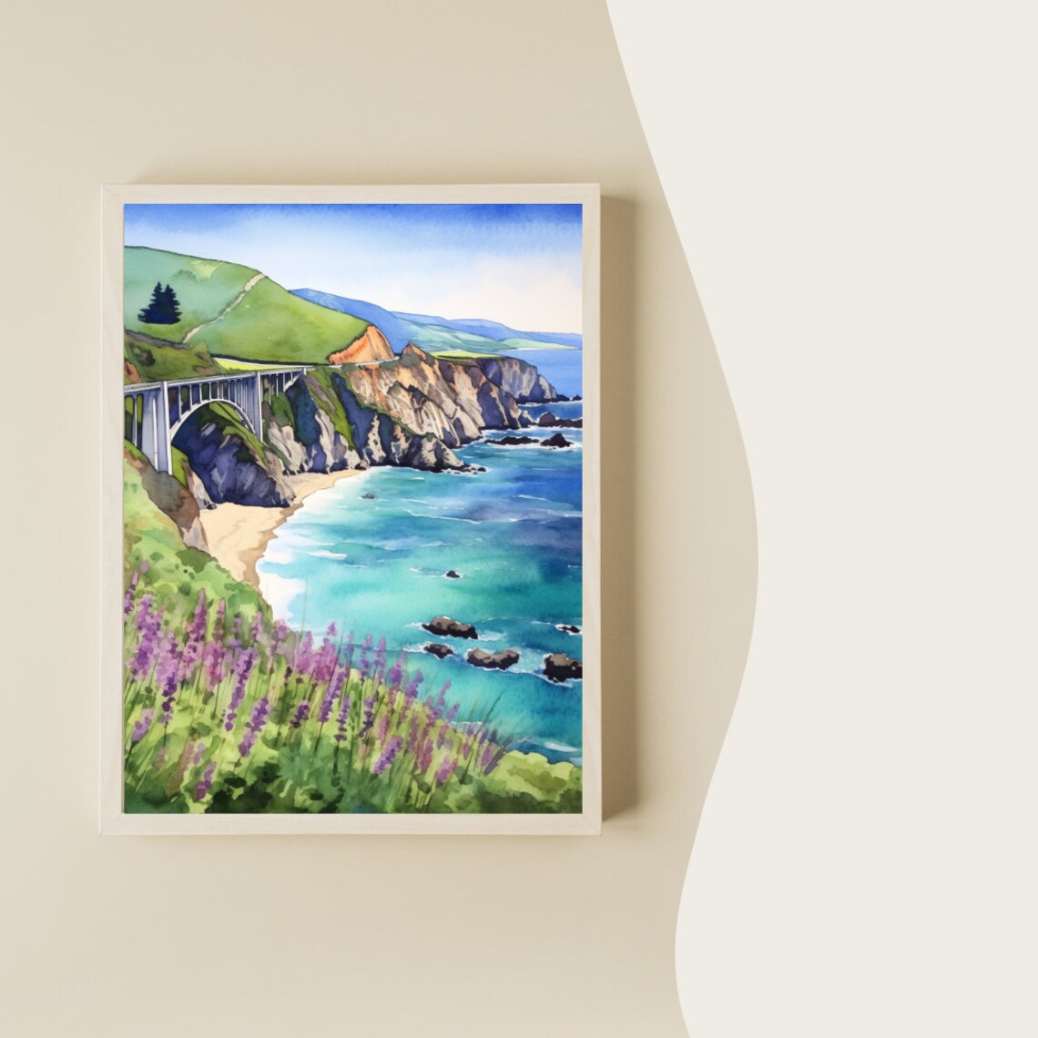 Big Sur Watercolor Travel Poster, Bixby Creek Bridge - Image 2