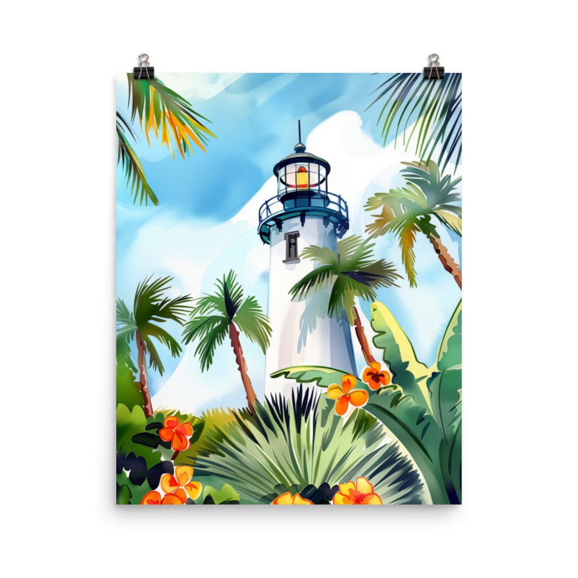 Key West Lighthouse Watercolor Travel Poster, Florida Keys