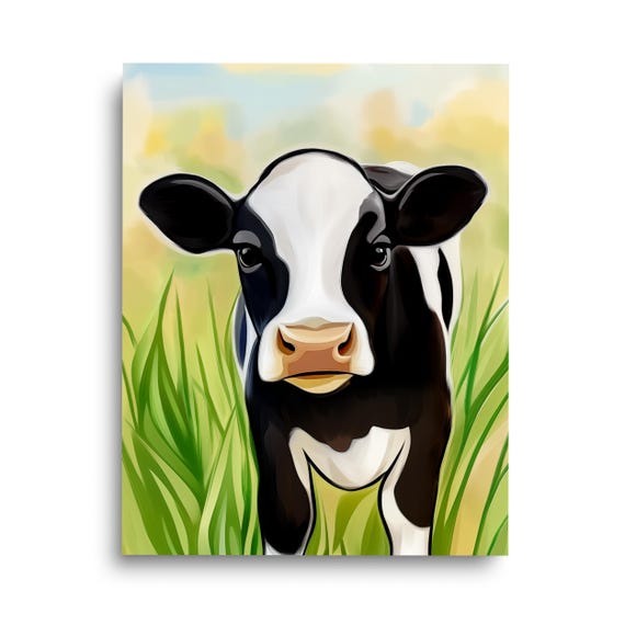Cute Calf Watercolor Print Cow Wall Art Farm Animal Nursery Decor Pastoral Poster Farmhouse Countryside Artwork Cattle Portrait