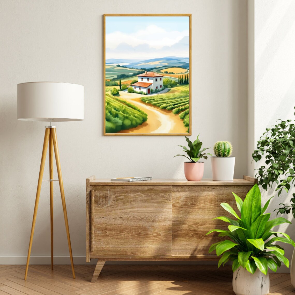 La Rioja Vineyard Farmhouse with Rolling Hills Watercolor Poster - Image 2