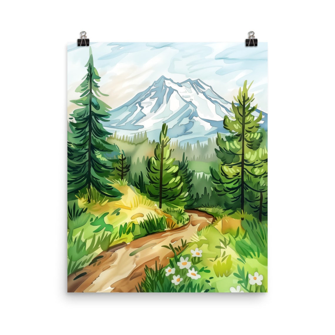 Mount Shasta Watercolor Art Print, Mountain Landscape