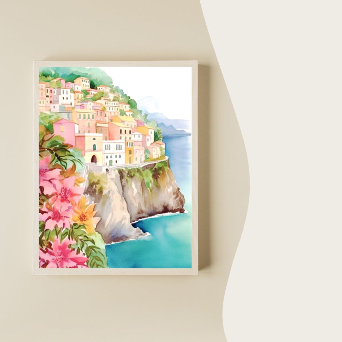 Cinque Terre Watercolor Travel Poster, Italy Coast - Image 3